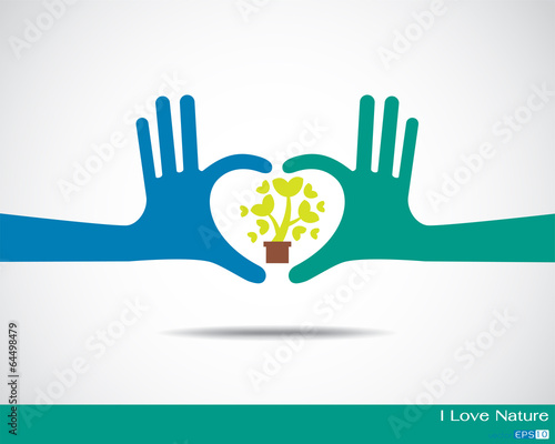 Tree inside heart made up of human hands Hands