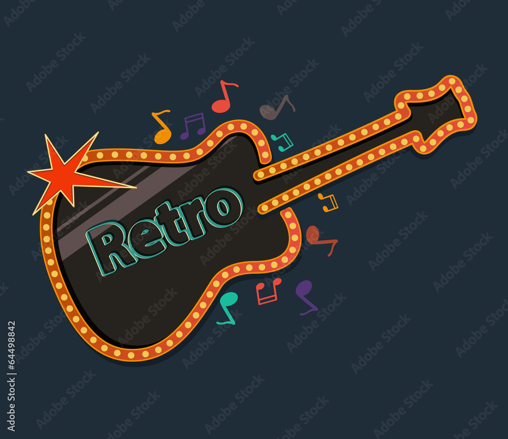 Fototapeta premium Retro guitar with music notes