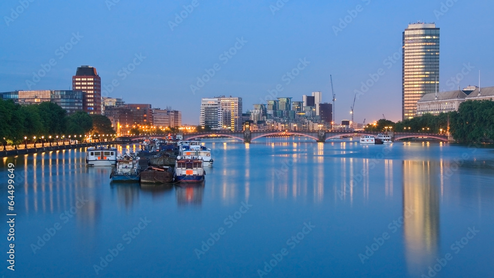 View towards Wauxhall over river Thames.