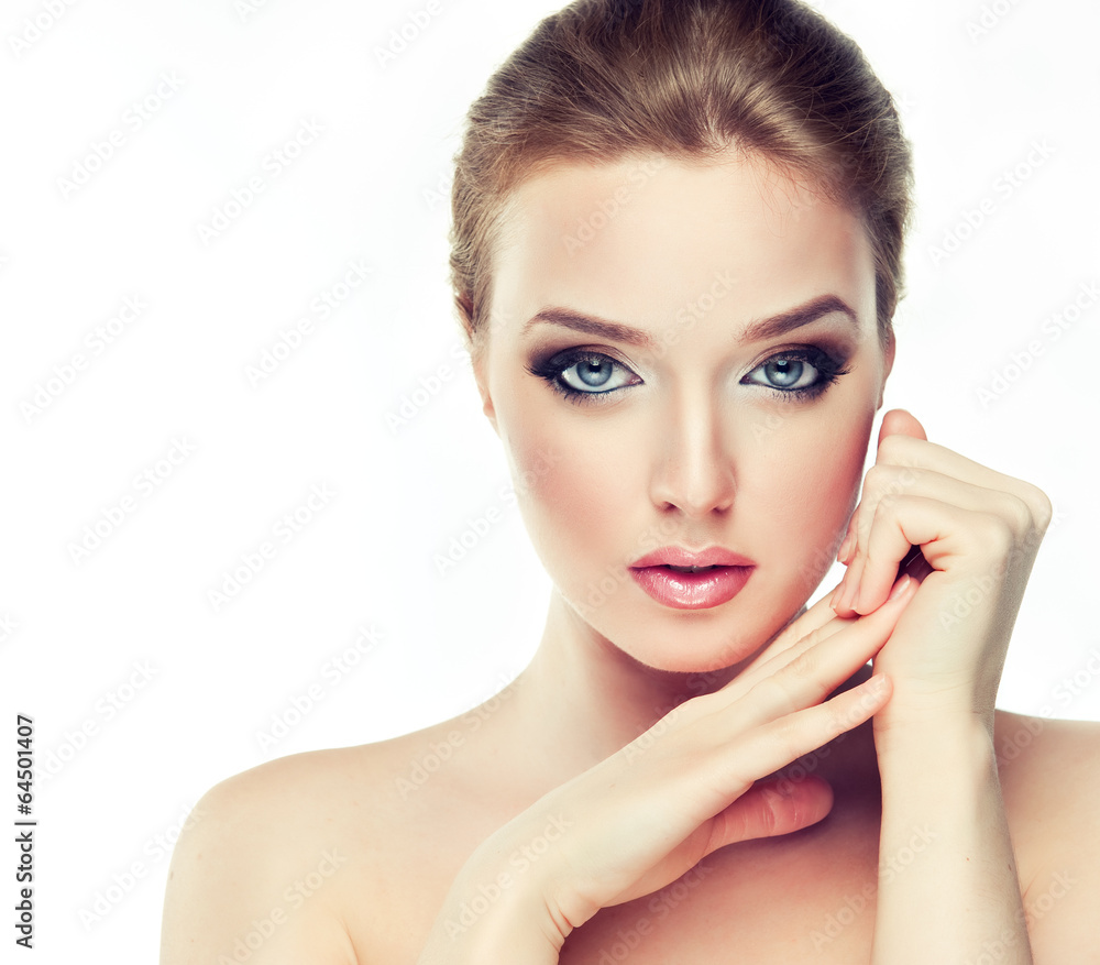 Beautiful girl with clean and fresh skin, touching her face. Beautiful girl with clean and fresh skin, touching her face.