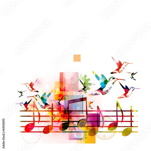 Abstract music background with hummingbirds