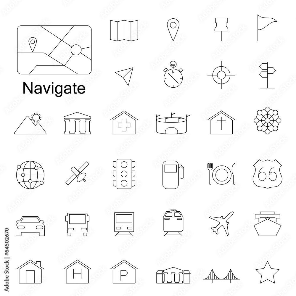 Navigation icons line Navigation icons line