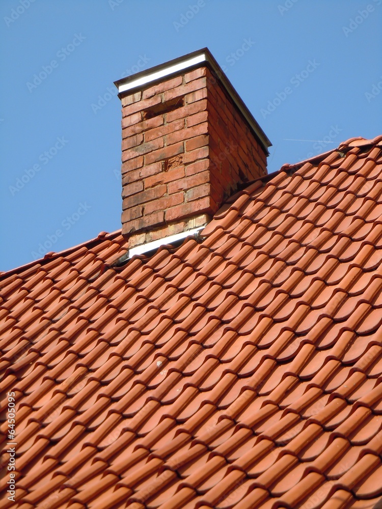 Red tile roof and chimney