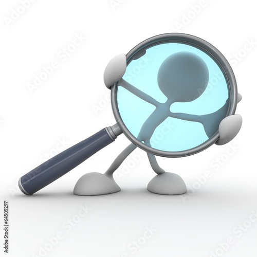 3d character holding a magnifying glass