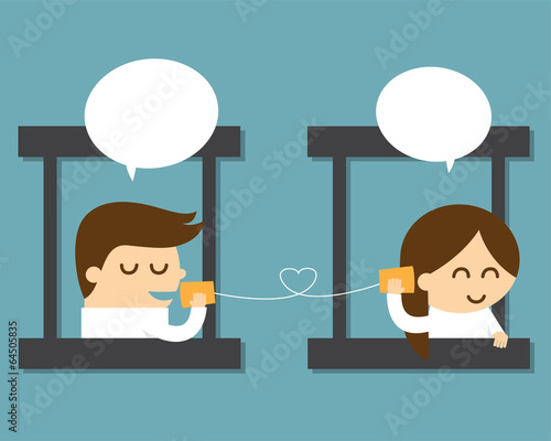 couple talking with can telephone