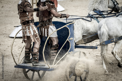Photography Roman chariot in a fight of gladiators, bloody circus