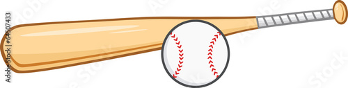 Wooden Baseball Bat And Ball. Illustration Isolated on white