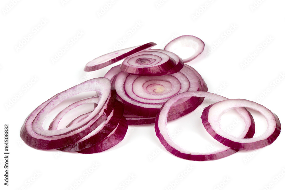 slices of red onion isolated on white