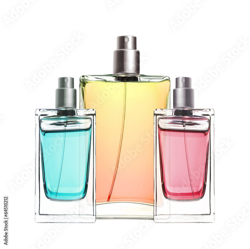 woman perfume in beautiful bottles isolated