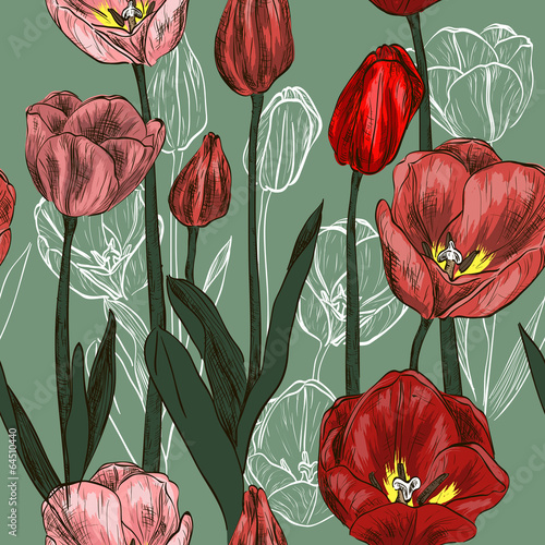 seamless pattern with tulip flowers