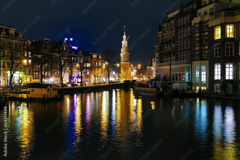 Åvening view on the Munttoren (Coin Tower) in Amsterdam