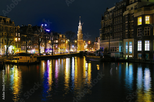   vening view on the Munttoren  Coin Tower  in Amsterdam