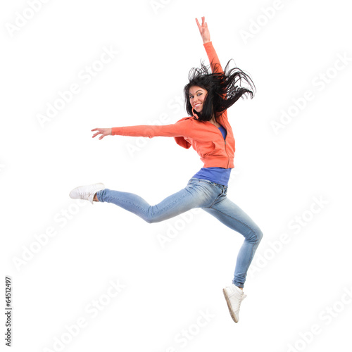 Happy female jumping
