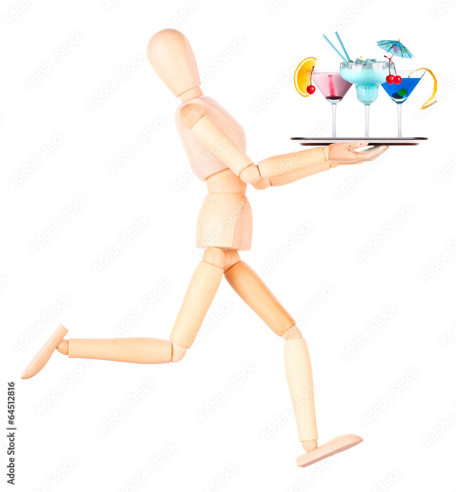 wooden Dummy waiter with cocktail on tray wooden Dummy waiter with cocktail on tray