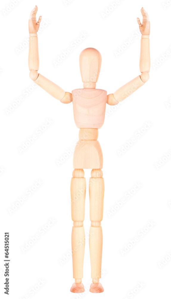 wooden Dummy raising his hand to give an answer wooden Dummy raising his hand to give an answer