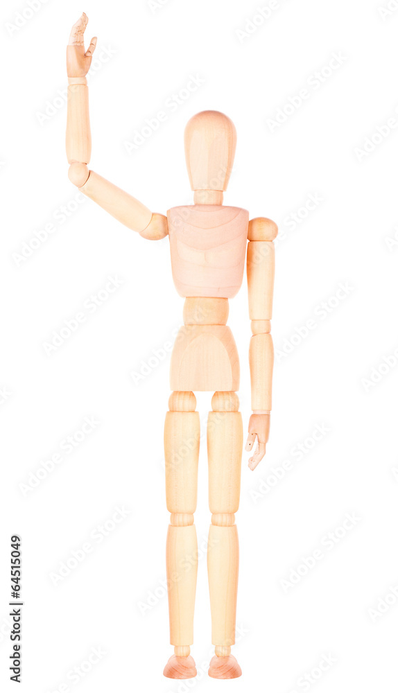 wooden Dummy raising his hand to give an answer wooden Dummy raising his hand to give an answer