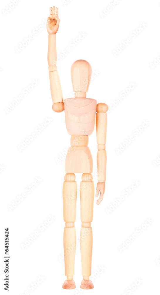 wooden Dummy raising with three fingers up wooden Dummy raising with three fingers up