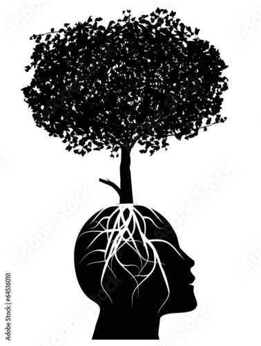 testa umana da cui fiorisce un albero