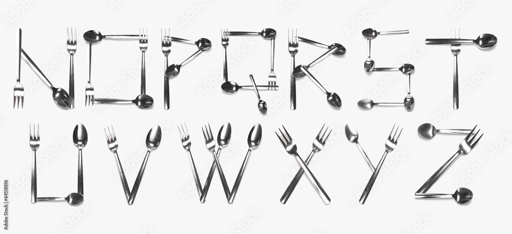 Alphabet N - Z written with cutlery