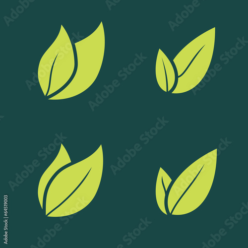 Leaf Pair Icon Vector Illustrations on Both Solid
