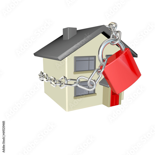 a house padlocked up with chains for security photo