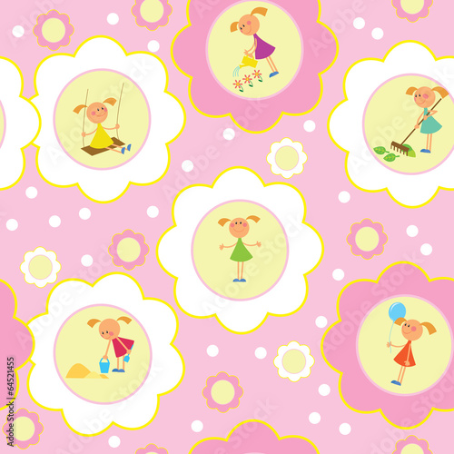 Seamless background set of girls.