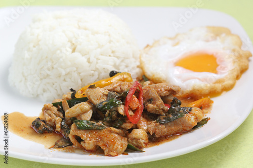 Chicken panang curry with rice and fried egg