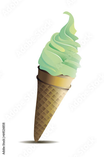 creamy pistachio ice cream with waffle cone