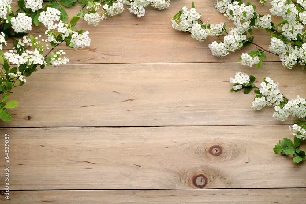 Fototapeta premium white flowers on wooden background