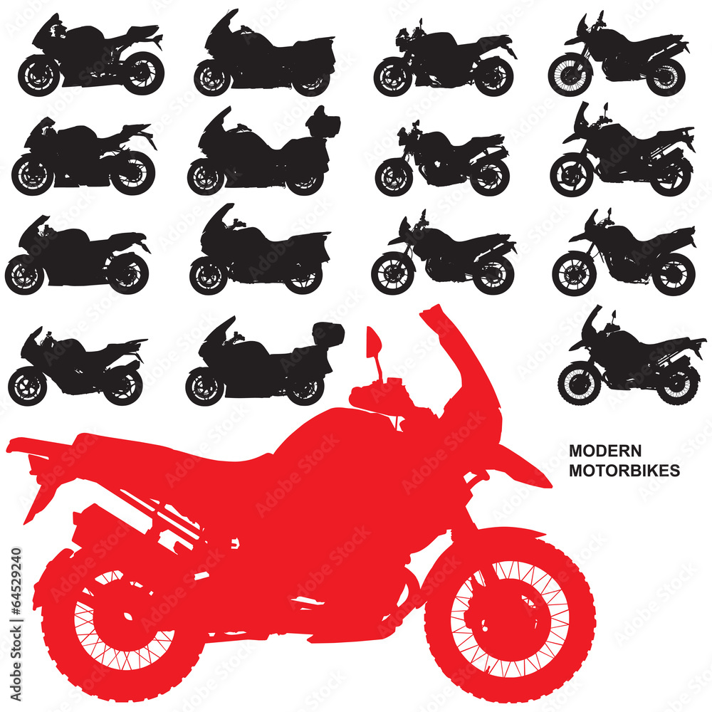 Naklejka premium Set of High Resolution Modern Motorcycles Silhouettes