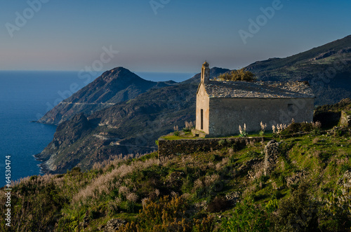 Wallpaper Mural Chapel in a Corsican landscape (France) - evening light and sea Torontodigital.ca