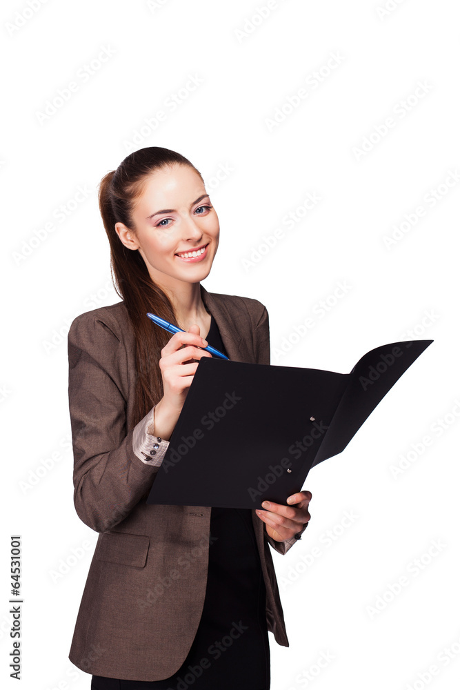 young happy smiling business woman with folder