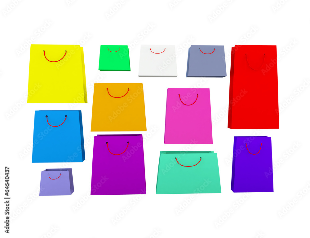 selection of different coloured shopping bags on white backgroun selection of different coloured shopping bags on white backgroun