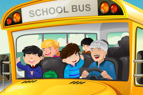Kids having fun in a school bus