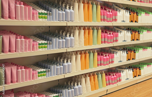 Retail store cosmetic shelves photo