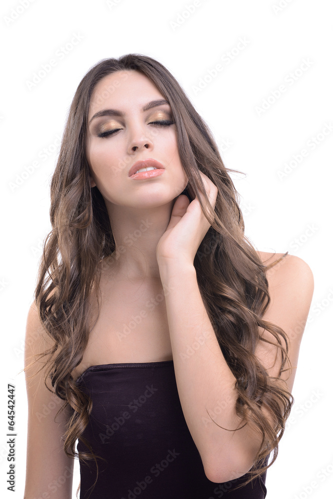 Beautiful young woman with long hair isolated on white Beautiful young woman with long hair isolated on white