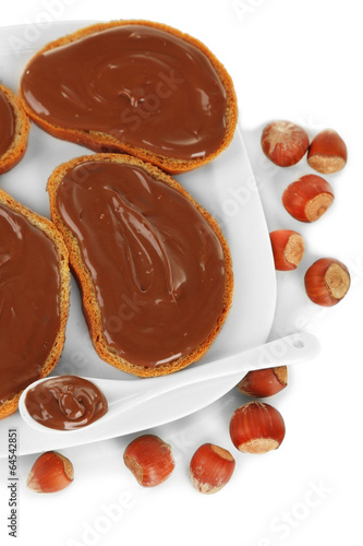 Bread with sweet chocolate hazelnut spread