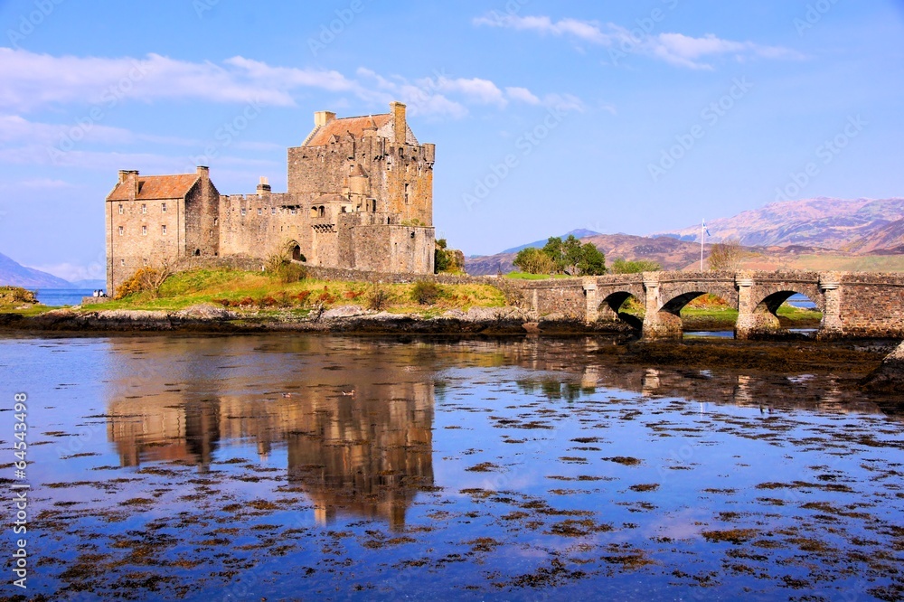Famous Eilean Donan Castle of Scotland with reflections