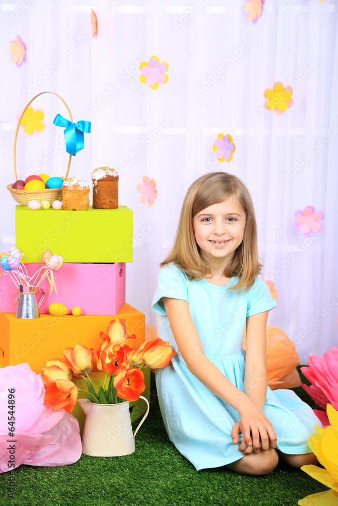 Beautiful small girl on decorative background Beautiful small girl on decorative background