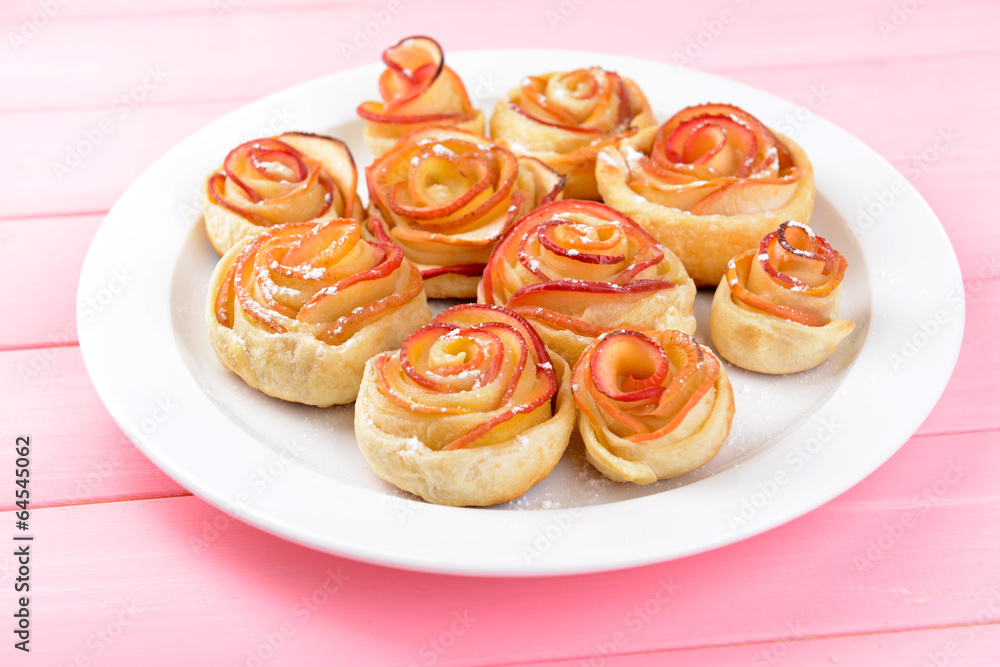 Tasty puff pastry with apple shaped roses Tasty puff pastry with apple shaped roses