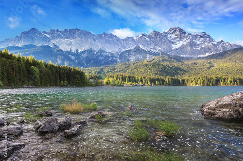 Eibsee lake and Zugspitze top of Germany