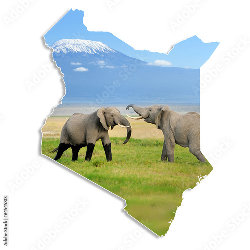 Kenya map with elephant