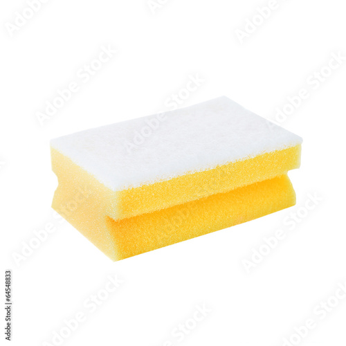 Kitchen cleaning sponge on white background