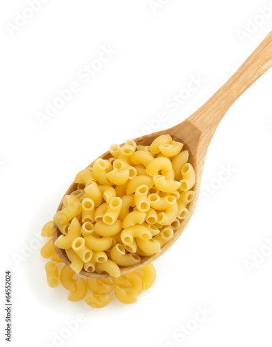 raw pasta in spoon on white