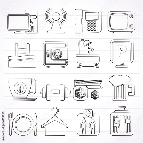 Hotel Amenities Services Icons - vector icon set