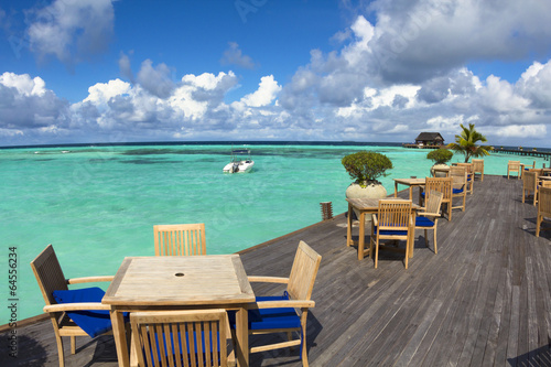 beautiful beach ,yacht and water villa.maldives © Tom Wang