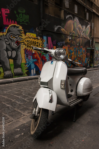 Vespa scooter parked in Hosier Lane, Melbourne photo