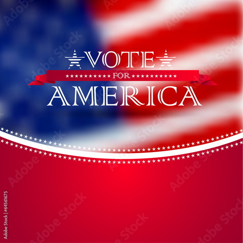 Vote for America, election poster card design, blurred USA flag