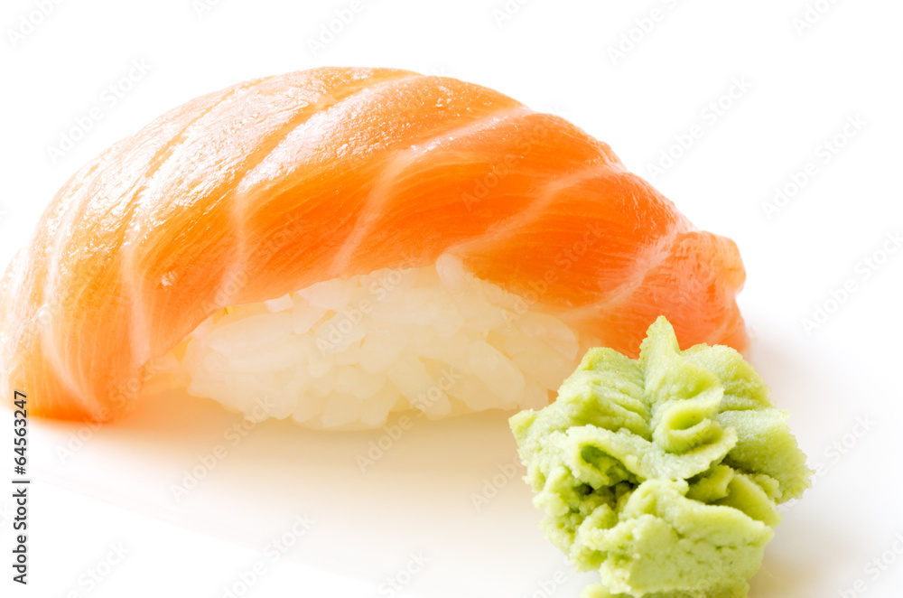 sushi isolated close up with wasabi