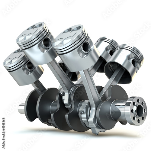 V6 engine pistons. 3D image.